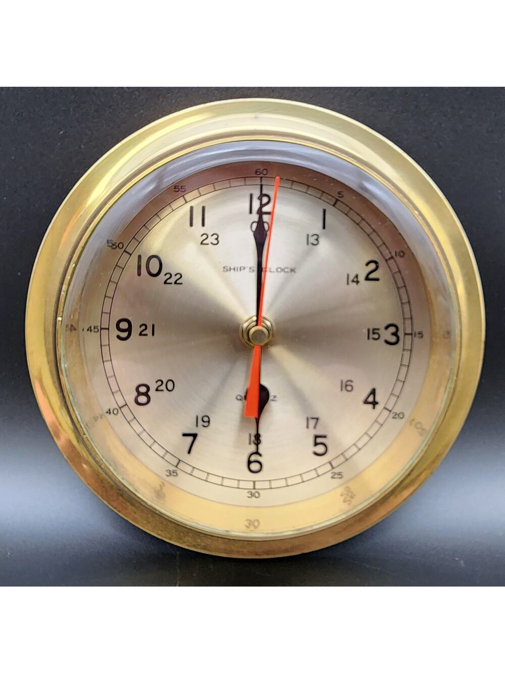 Vintage Lacquered Brass Ship’s Clock – Heavy, Stunning, 24‑Hr Dial, Not Working